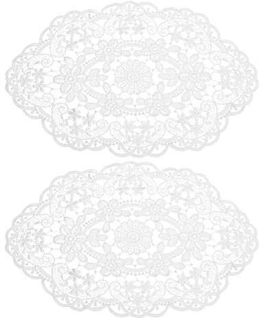 sourcing map 2Pack Retro Spitzen-Tischset 12x18-Zoll ovale bestickte Tischsets französische Häkeldeckchen Untersetzer Tassenmatte für Zuhause und Hochzeit, Weiß