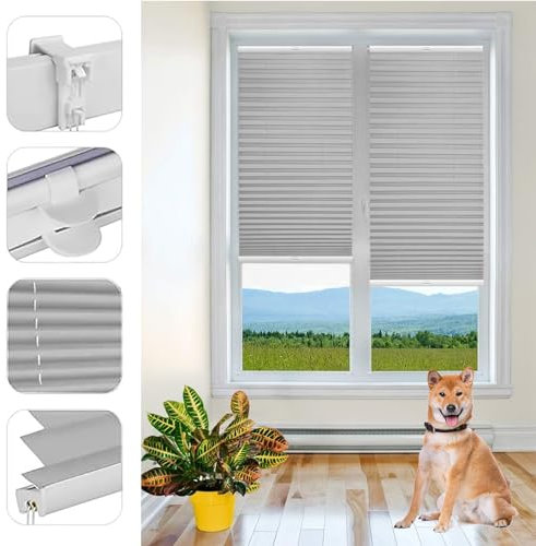 Plissee ohne Bohren Klemmfix 35 x 40 cm Leicht zu montieren & Verspannt Blickdicht Easyfix Faltrollo, mit Montagezubehör, für Fenster & Tür, Hellgrau