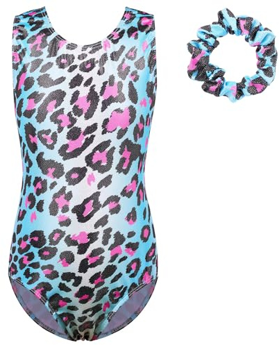 ZNYUNE Balletttrikot für Mädchen, buntes Schneeflocken-Element, Kinder, Gymnastik, Sportbekleidung, Turnanzug, 3–12 Jahre, Blauer Leopard, 8A
