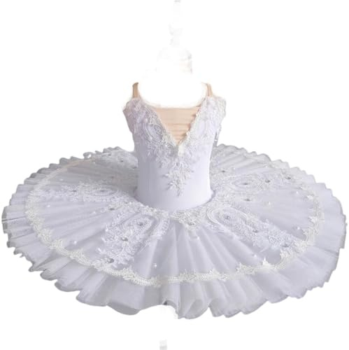 OTMYIGO Professionelle Ballett Tutu Mädchen Platter Pfannkuchen Tutu Ballerina Party Kleid Kind Ballett Tanz Wettbewerb Kostüm,Weiß,160