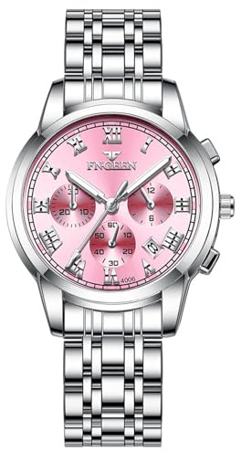 Silverora Damenuhren Herrenuhren Edelstahl Kalender: 3ATM Wasserdicht DREI Augen Multifunktion Analoge Quarz Armbanduhr mit Leuchtende Zeiger Edelstahlarmband Uhr Geschenke für Frauen Männer