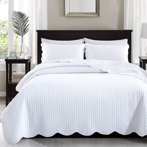 IR Imperial Rooms Twin Quilt Bedding Set Size (68” x 86”) + 1 Pillow Shams (20” x 26” + 2”) - 2 Pcs All Season Lightweight Reversible Microfiber Coverlet Embossed Quilt Bedspread (White)