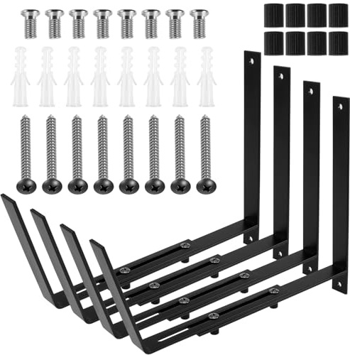 Keyohome 4 Pack Window Box Brackets, Adjustable Planter Box Bracket, Heavy Duty Iron Flower Box Holder Wall Mount Flower Box Bracket for Railings Deck Windowsills Gardens Fences and Balconies.