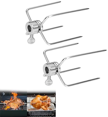 CEEDIR 2er Fleischklammer Fleischnadeln für Grillspieß BBQ Fleischklammer für Drehspieß Multifunktionale Grillgabel Hähnchengrill 304 Edelstahl Hitzebeständig