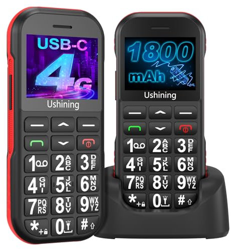ukuu 4G Volte Big Button Mobile Phone for Elderly, 1.8 inch LCD Display SIM-Free & Unlocked Mobile Phones 1800mAh Long Standby Easy to Use Basic Mobile Phone with USB-C Charging Dock - Black