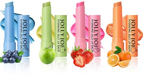 RoseFlower Juego de Bálsamo Labial, Bálsamo Labial Teñido Natural de 4 Sabores de Frutas para el Cuidado de los Labios, Tubos de Reparación de Labios, Previene Labios Agrietados y Secos