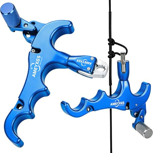ZSHJGJR bågskytte compound båge release Aids 4 fingrar aluminiumlegering compound båge release justerbar känslighet Caliper 360 graders klämhuvud (blå)