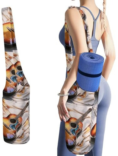 YJWANDL Yogamatten-Organizer, Aquarell-Akustikgitarren-Druck, Yogamatte, Tasche, Turnmatte, Tasche, Leinen-Aufbewahrungstasche, strapazierfähige Yoga-Tragetasche