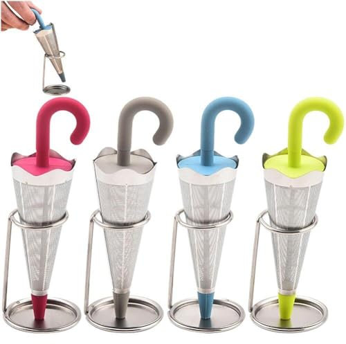 HiyyFloy Tea Strainer 4pcs Tea Infuser for Loose Tea Umbrella Shaped Tea Infuser with Drip Tray Reusable Fine Mesh Tea Strainer for Teapots