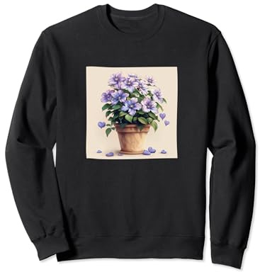 Clematis Plant In Pot Cottagecore Hearts Graphic Sweatshirt