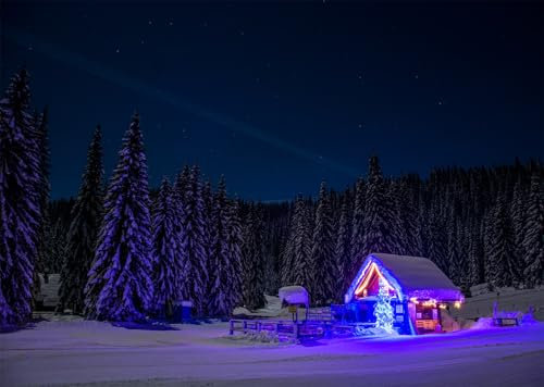 CORFOTO 2.1x1.5m Weihnachtsnacht-Hintergrund, Schneeberg, Wald, Fotografie-Hintergrund, Weihnachtshaus, Foto-Hintergrund, Finnland, Weihnachtsdorf, Dekor, Hintergrund, Weihnachtsparty, Fotoautomat