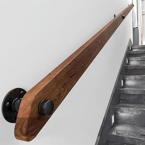 Wood Staircase Handrails, Home Against The Wall Indoor Loft Elderly Railings Hand Rail Corridor Support Rod, Wooden Stair Baluster, Complete Kit (A, 50cm/19.6in)