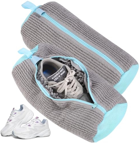 Bixury Schuhwaschbeutel Waschmaschine Schuhbeutel Waschmaschine, 2 Stück Multi Wäschesack Schuhe mit 360° Reinigungsflaum, Selbstreinigende Schuhe Waschbeutel für Waschmaschine und Trockner (Gray)