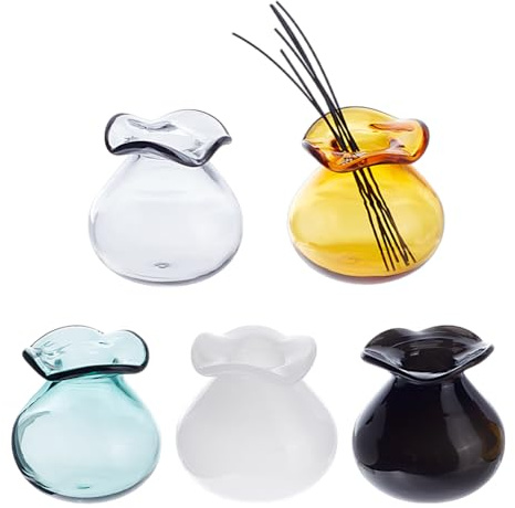 DELORIGIN 5 Stück Mini Blumenvase 20mm Miniatur Glasvasen Kleine Vase Für Mikro Landschaftszubehör Dekor Katzenschnurrhaare Trockenblumen Knospen Sukkulentenhalter