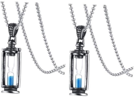 CONGARTENO 2pcs Titanium Steel Hourglass Necklace Men's Timer Pendant Stylish Sandglass Necklace Fashion