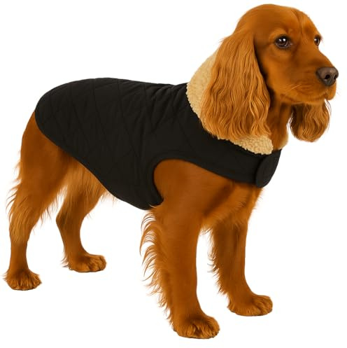 Flamingo Hundemantel – Bonnie – Schwarz – A: 45 cm | B: 36–44 cm | C: 58–64 cm – Premium Line – wasserabweisend, waschbar bei 30 °C, Klettverschluss, Plüschfutter