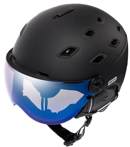 meteor Skihelm mit kontrastverstärkendem Visier und hochwertiger Verspiegelung – Ski- und Snowboardhelm für klare Sicht - mit Belüftungssystem - für Erwachsene und Kinder