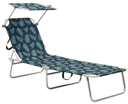 Xichuzi Klappbare Sonnenliege mit Dach Stahl Blattmuster, Gartenliege, Liegestuhl, Sonnenstuhl, Sonneninsel Outdoor, Liegen, Gartenmöbel, Bäderliege, Relaxliege - 310328