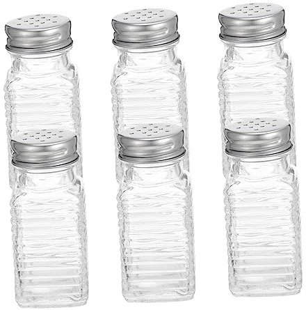 SHOWERORO 6pcs Glass Spice Container Seasoning Bottle for Kitchen Use for Salt and Pepper Shaker Storage Jars for Home