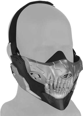 Zhongren Demi-masque tactique en maille d'acier pour airsoft - Pour Halloween, cosplay, paintball, chasse - Argenté