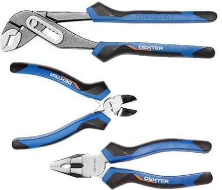 Dexter - Lot de 3 pinces - Pratique et solide - 1 pince universelle - 1 pince multiprise - 1 pince coupante - Garantie 5 ans