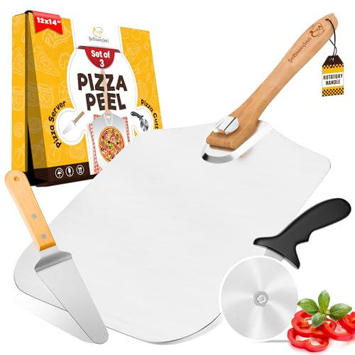 Sefinsecimi Foldable Pizza Peel Set - 12x14 Inch Aluminum Pizza Peel, Pizza Cutter, Wood Handle Cheese Peel – Compact Pizza Tool Kit for Baking, Slicing & Serving – Ideal for Home & Pizzerias