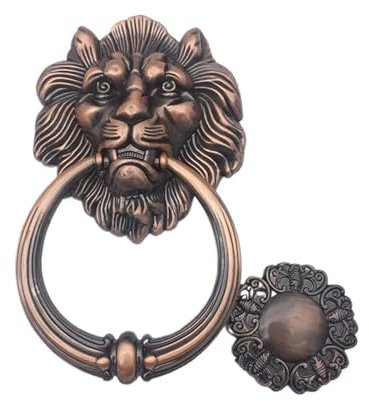PSNKLMM Antike Bronze Löwenkopf Griff Türklopfer Holz Türknöpfe Klopfen Rot Bronze Möbel Home Decor Hardware Türklopfer FüR HaustüR Wohnkultur(Red Bronze)