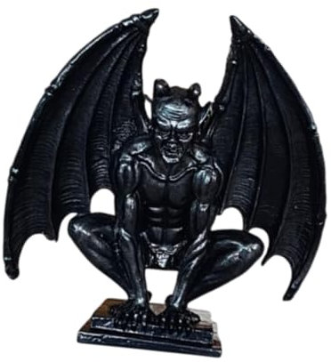 Perfeclan Resin Demon Angel Gargoyle Statue Tabletop Ornament Lifelike Multipurpose for Indoor Outdoor Decor Fairy Garden Decoration, Black