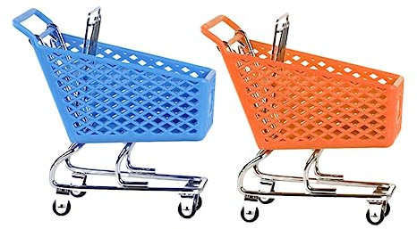UPKOCH 2pcs Mini Supermarket Cart Metal Craft Desktop Storage Basket for Gadget Organization in Home Office Random Color