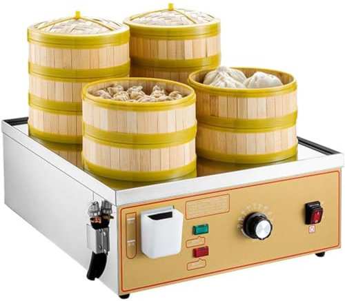 JXYQ Vaporera eléctrica Comercial de Acero Inoxidable, 3000 W, 220 V, Amplia Superficie de cocción, Sistema de Suministro de Agua Independiente, Dispositivo antisecado.