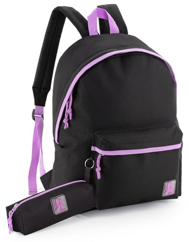 Julian Ross Sac à dos avec étui pour école primaire et secondaire, pour fille et garçon, homme et femme, 41 cm, 24 L, polyester imperméable, loisirs, sac de voyage, Noir/lilas, 41x31x18 cm
