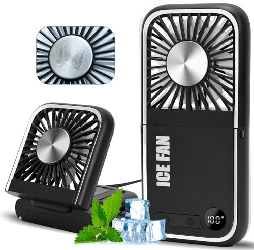 Mini Ventilador De Mano, Velocidad Del Viento En La Quinta Marcha, Ventilador Plegable Refrigerado Por Hielo Con Su Propio Banco De EnergíA De Cable USB, Adecuado Para Viajes De Oficina Y Camping