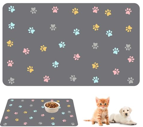 yolzhxe skålunderlägg hund och katter, vattentät slickmatta för husdjur 50 x 30 cm, halkfri fodermatta katter, läckmatta för hundar, för husdjur rädsla lättnad och långsamt foder, grå