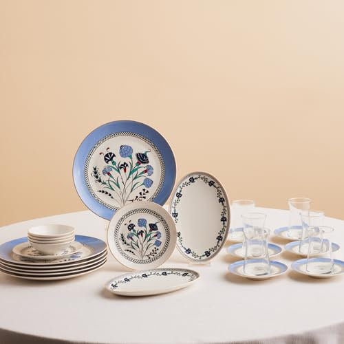 Karaca Blue Clove Service Petit Déjeuner 26 Pièces pour 6 Personnes – Porcelaine Élégante à Motifs Bleus