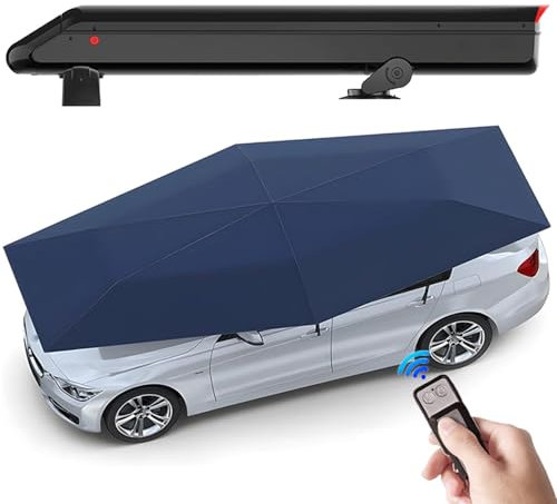 DRFGHK Universal Car Roof Carport, Fully-Automatic Car Tent Cover, 3.8 M Electric Folding Opening Umbrella, with 5000mAh Removable Batter, Remote Control,Blue-B