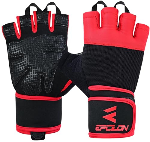 EPCILON Fitness Handschuhe, Trainingshandschuhe für Bodybuilding, Krafttraining, Sport, Unisex (Rot, M)