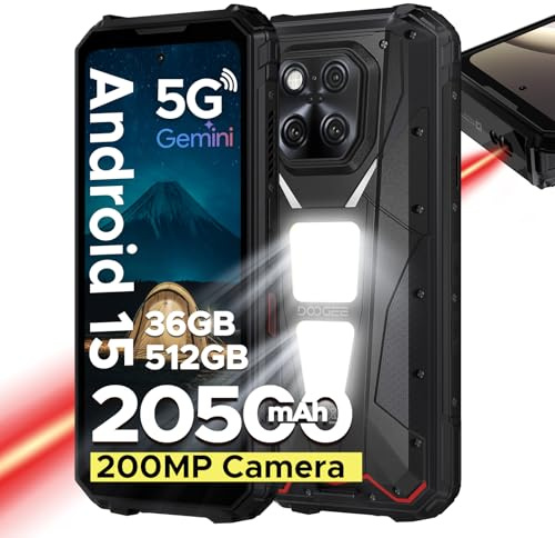 DOOGEE V MAX LR Rugged Smartphone, 40m Laser Rangefinder 5G Rugged Phone With Android 15, 1200LM Dual Lights, 20500mAh&45W Flash Charging, 36GB RAM+512GB ROM, 200MP+20MP Night Vision, 6.78,120Hz, NFC