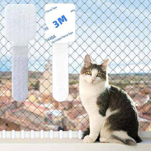 VIDSTW 60 Pièces Crochet Fixation Filet Chat Nylon 30 x 90MM (Blanc) | Protection Balcon Crochet Filet Chat Aucun Perçage Requis Conception Adhésive à Double Couche pour Balcons Fenêtres Clôtures