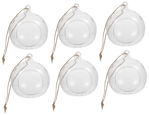Bougeoir Suspendu en Boule de Verre 6 Pièces, Globe Transparent | Verre et Corde, Grosse Ouverture pour Terrarium Sphérique, Usage Dîner ou Décor de Sapin
