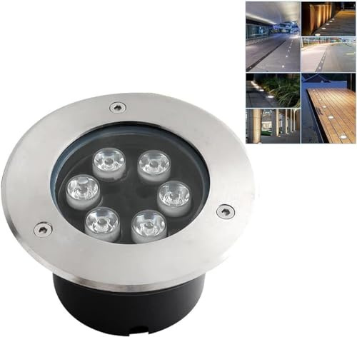 Waterproof LED In-Ground Lights - Recessed Round Buried Spotlights for Garden, Walkway, Driveway, Deck, Patio, Landscape - 6W White Outdoor Lighting