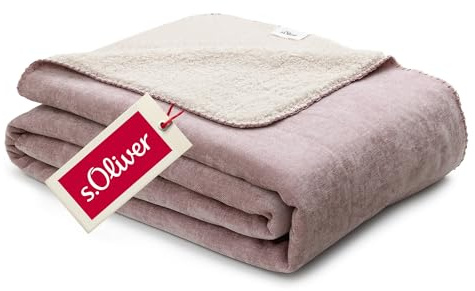 s.Oliver Lounge Decke 150x200 - Polyesterflausch kuschelig, warm & waschbar, Kuscheldecke rosa