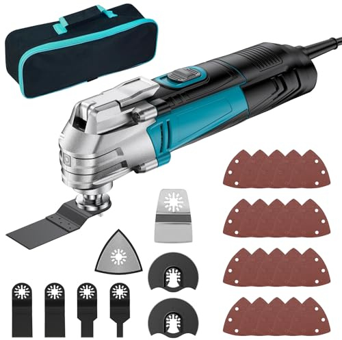 Multiherramienta Oscilante con 23 Accesorios, 300W Herramienta Multifunción con 10000-22000 RPM 6 Velocidades Variables,Ángulo de Oscilación 3⁰ Sierra Oscilante Multitool para Cortar, Tallar, Pulir