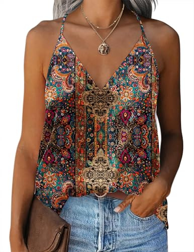 Zeagoo Maillot de corps à bretelles spaghetti pour femme, camisole, en satin, haut basique, col en V, débardeur à bretelles réglables