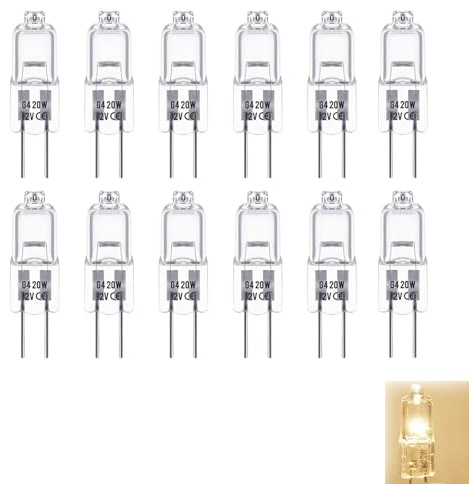 Verazquy 12 Pack G4 Halogen Bulbs 20W 12V Dimmable 2 Pin Clear Capsule Lamp No Flicker 2700K Warm White G4 Pin Base Light Bulb for Cabinet Cooker Hood Ceiling Track Lighting [Energy Class G]