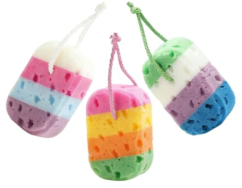 LIFKOME 4 Piezas Esponjas de Baño Exfoliantes Multicolor Unidades Esponja Corporal para Ducha con Estructura de Panal y Espumosa para Limpieza Profunda y Masaje Relajante Diaria