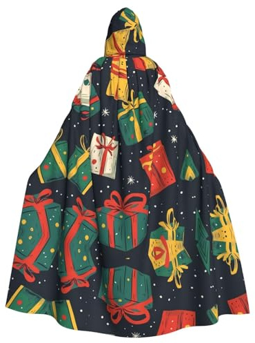 MROWYC Cape à capuche flottante à motif boîte de Noël avec nœud papillon, adaptée pour les fêtes à thème et les costumes de Pâques.