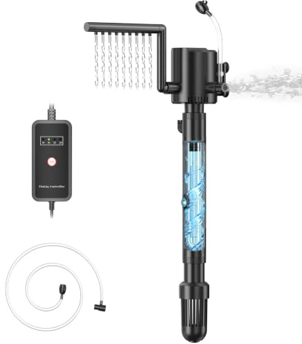 Gardray Filtro interior para acuario con esterilizador UVC y temporizador, bomba de filtro 5 en 1 para depósito de peces de 60 L, lámpara de 6 W antialgas U-V clarificador para peces de agua dulce y