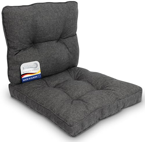 Beautissu Lot de 2 Coussins Lounge Salon de Jardin Exterieur Fauteuil | Assise 70x70cm dossier 70x40cm anthracite coussin confortable Anti-Salissures Imperméable d'assise BeauFlair