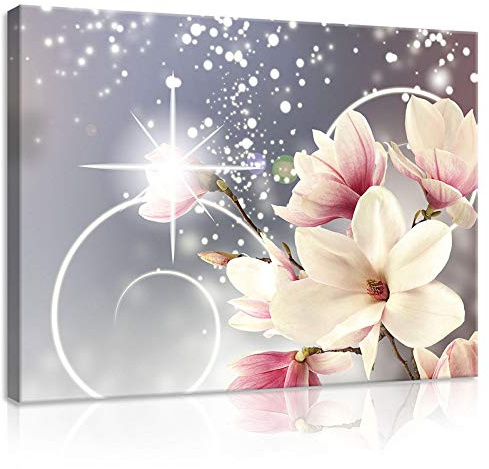 Forwall Leinwand Bilder - Abstrakt Blumen Magnolie 3D Magie - 100x75 cm | Leinwandbilder, Bild auf leinwand, Wandbild XXL groß Wandbilder für Wohnzimmer Schlafzimmer Wohnzimmerbilder