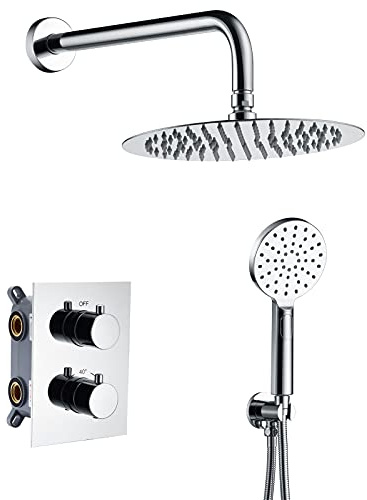 Ibergrif - Concealed Shower System, Square Thermostatic Mixer Tap Set, Chrome